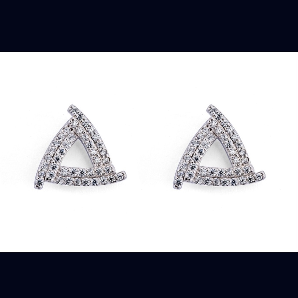 Dazzling Silver Triangle Diamond Earrings